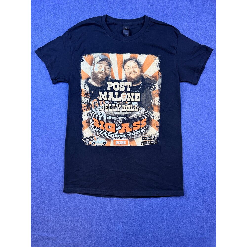 Post Malone Jelly Roll 2025 Big Ass Stadium Tour T Shirt Black Unisex Small